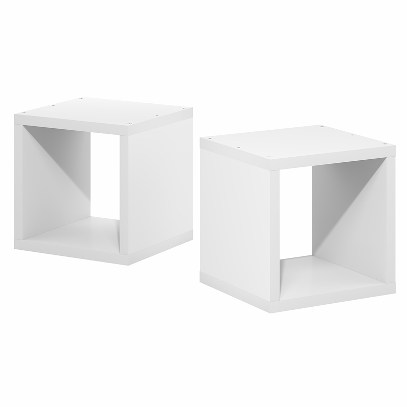 Pemberly Row Set of 2 Stackable Cube Shelves with Thick Panels in White