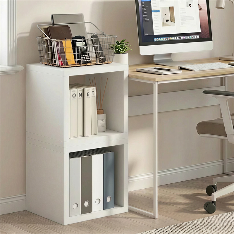 Pemberly Row Set of 2 Stackable Cube Shelves with Thick Panels in White