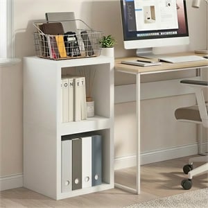 Pemberly Row Set of 2 Stackable Cube Shelves with Thick Panels in White
