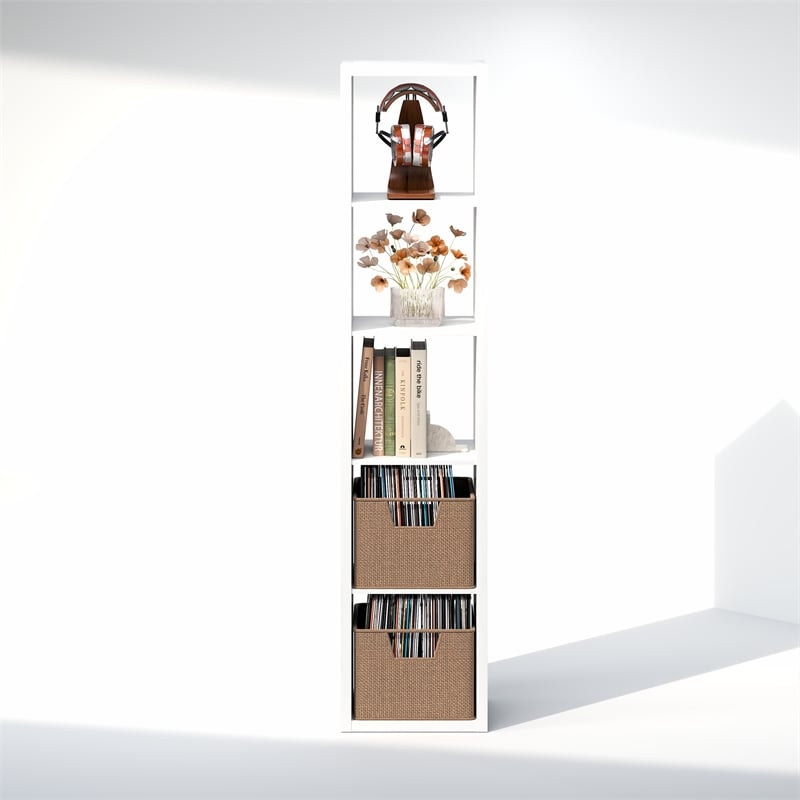 Pemberly Row 5 Cube Vertical Vinyl Record Media Storage in White Finish