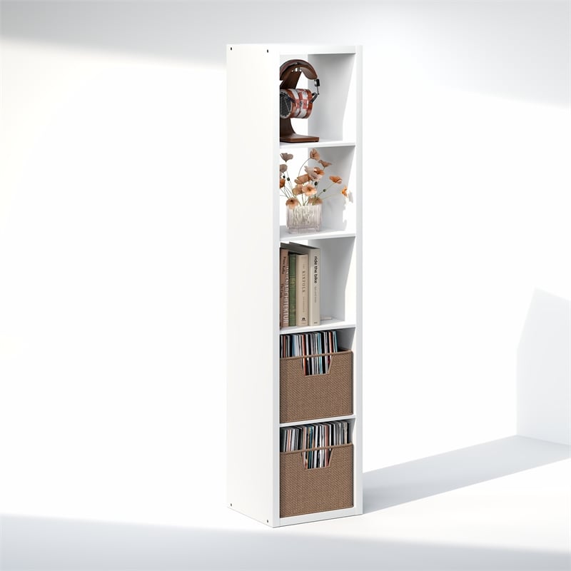 Pemberly Row 5 Cube Vertical Vinyl Record Media Storage in White Finish