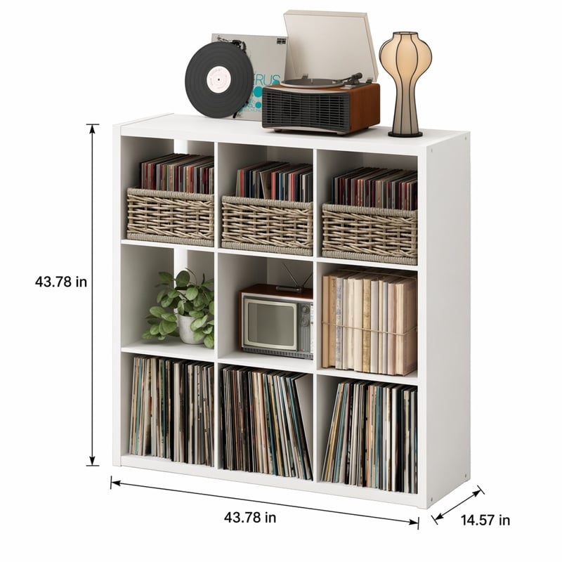 Pemberly Row 9 Cube Vinyl Record Media Storage Organizer in White Finish