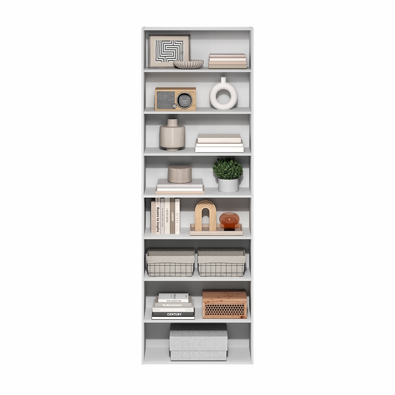 Pemberly Row 8 Tier Open Bookcase Storage Organizer with Closed Back in White
