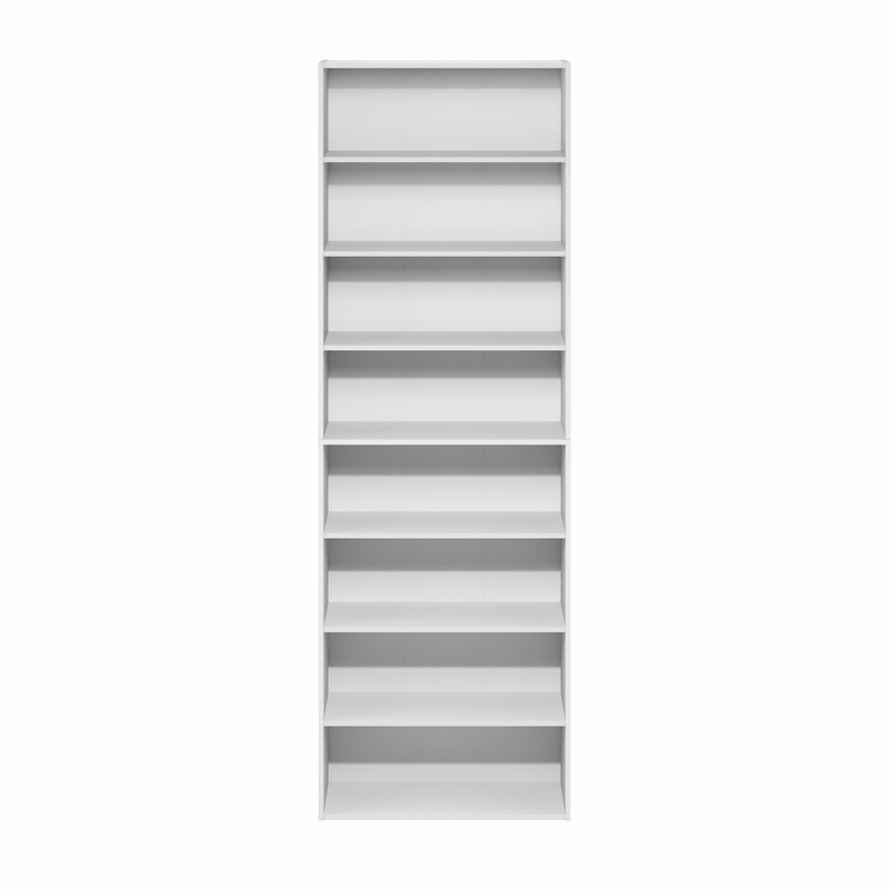 Pemberly Row 8 Tier Open Bookcase Storage Organizer with Closed Back in White