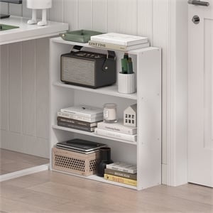 Pemberly Row 3 Tier Wide Open Shelf Bookcase for Display in White Finish