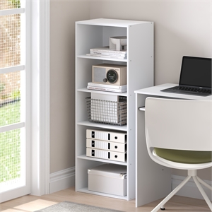 Pemberly Row 5 Tier Narrow Open Shelf Bookcase for Small Spaces in White