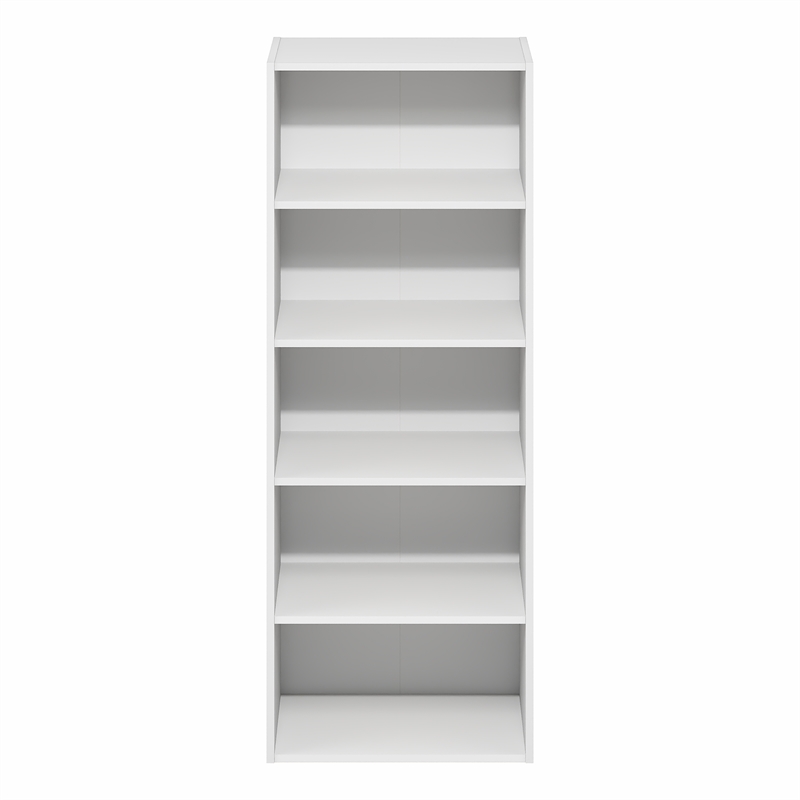 Pemberly Row 5 Tier Narrow Open Shelf Bookcase for Small Spaces in White