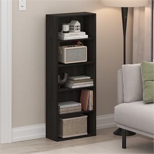 Pemberly Row 5 Tier Narrow Open Shelf Bookcase for Small Spaces in Espresso