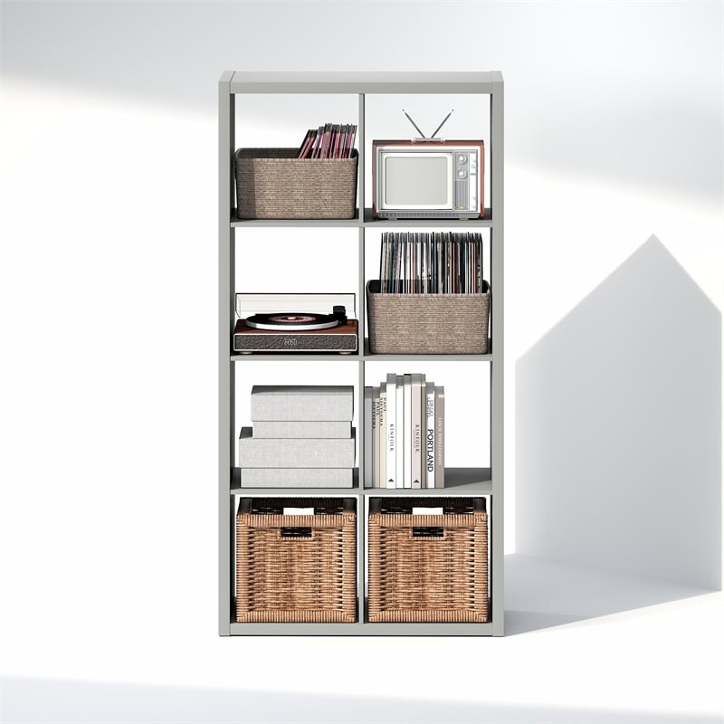 Pemberly Row 8 Cube Vinyl Record Media Storage Organizer in Light Grey