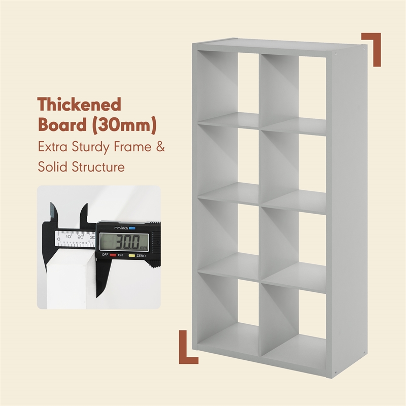 Pemberly Row 8 Cube Vinyl Record Media Storage Organizer in Light Grey