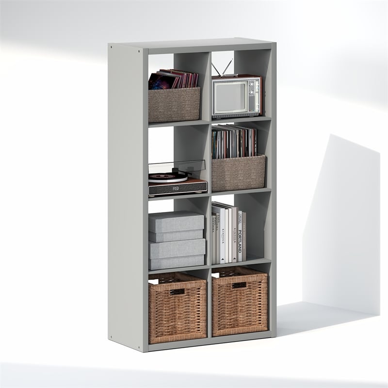 Pemberly Row 8 Cube Vinyl Record Media Storage Organizer in Light Grey