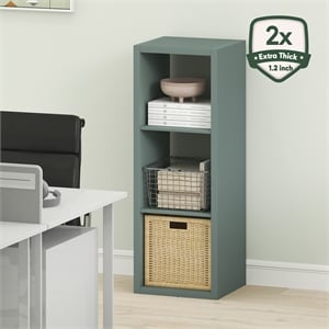 Pemberly Row 3 Cube Thick Frame Reversible Open Back Bookcase in Sage Green