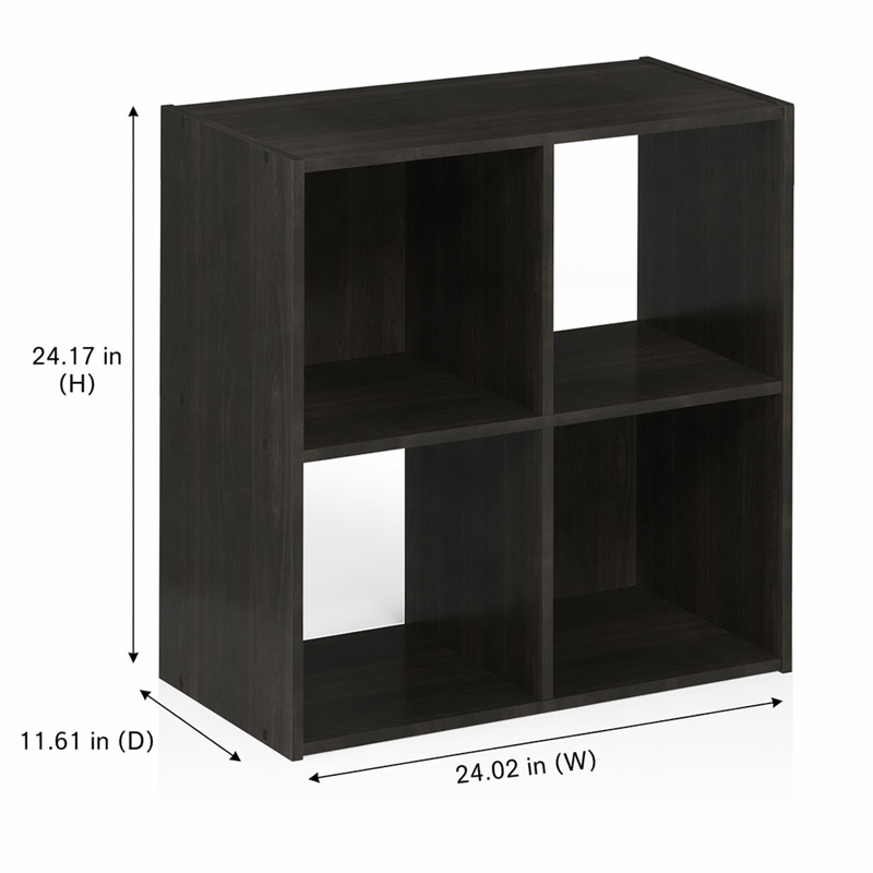 Pemberly Row 4 Cube 2x2 Storage Cabinet for Books and Decor in Espresso