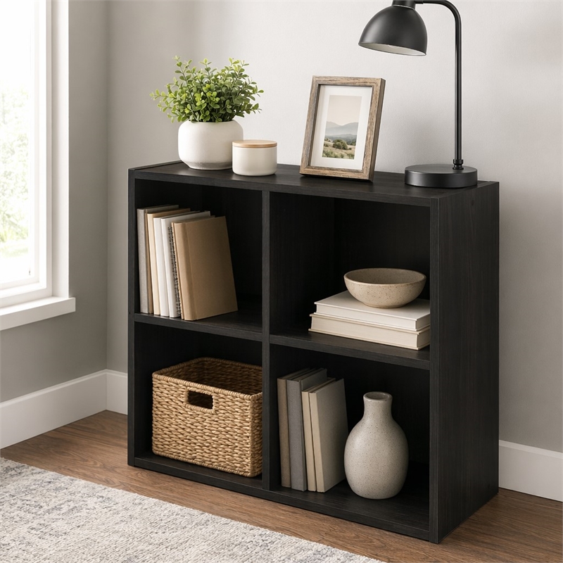 Pemberly Row 4 Cube 2x2 Storage Cabinet for Books and Decor in Espresso