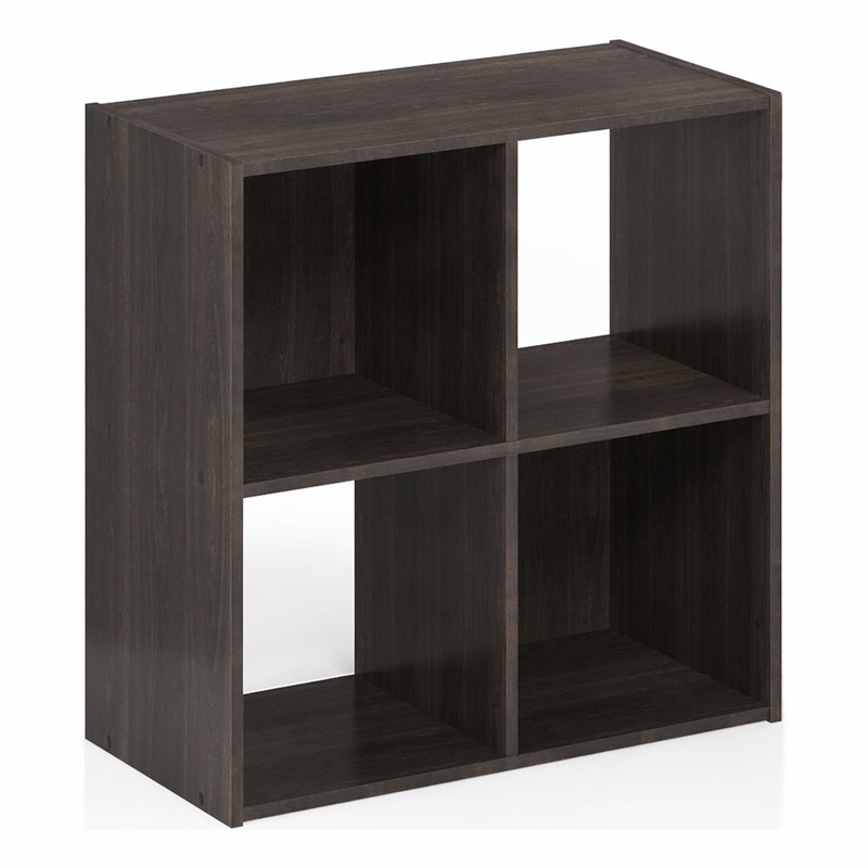 Pemberly Row 4 Cube 2x2 Storage Cabinet for Books and Decor in Espresso