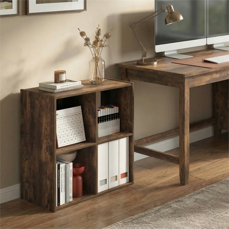 Pemberly Row 4 Cube 2x2 Bookshelf with Mixed Back Design in Amber Pine