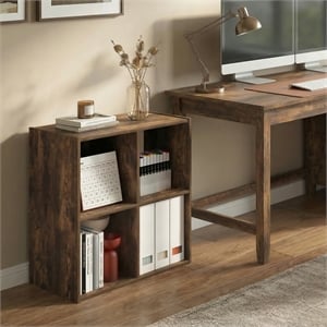 Pemberly Row 4 Cube 2x2 Bookshelf with Mixed Back Design in Amber Pine