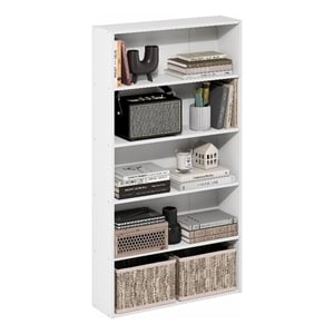 Pemberly Row 5 Tier Wide Open Shelf Bookcase for Books and Decor in White