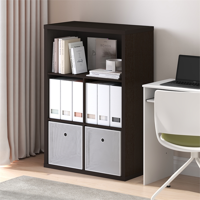 Pemberly Row 5 Cube Closed Back Storage Organizer for Display in Dark Oak