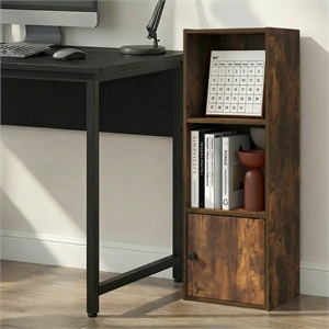Pemberly Row 3 Tier Bookcase with Door Cabinet and Closed Back in Amber Pine