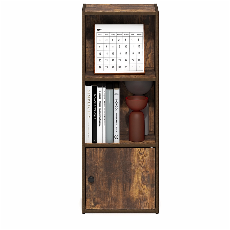 Pemberly Row 3 Tier Bookcase with Door Cabinet and Closed Back in Amber Pine
