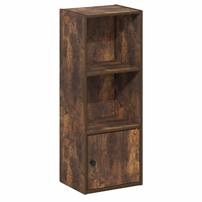 Pemberly Row 3 Tier Bookcase with Door Cabinet and Closed Back in Amber Pine