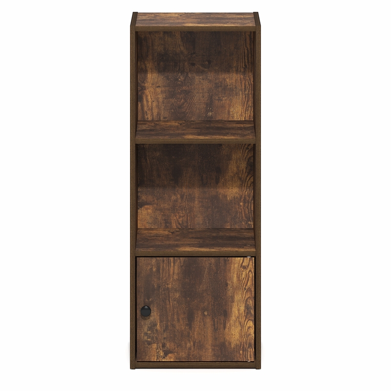 Pemberly Row 3 Tier Bookcase with Door Cabinet and Closed Back in Amber Pine