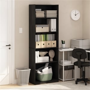 Pemberly Row 5-Tier Bookshelf with Adjustable Shelves in Darkwood