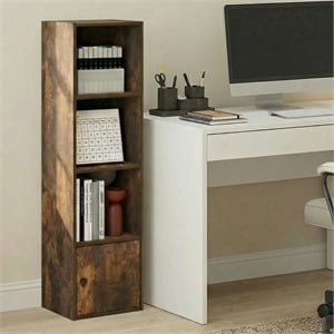 Pemberly Row 4 Tier Bookcase with Door Cabinet and Closed Back in Amber Pine