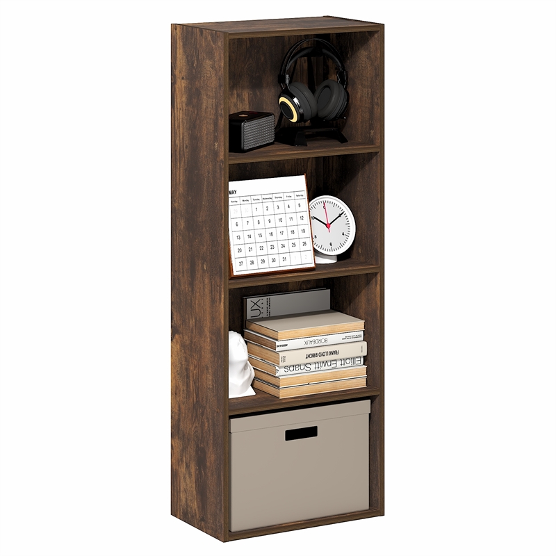 Pemberly Row 4-Tier Corner Open Shelf Bookcase 9.3 x 15.6 x 41.7 in Amber Pine