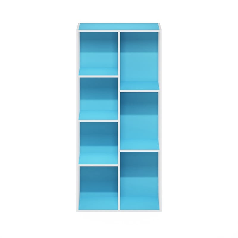 Pemberly Row 7 Cube Open Shelf Bookcase with Closed Back in White Light Blue
