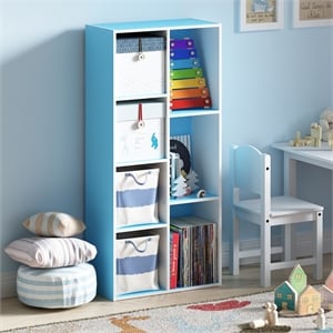 Pemberly Row 7 Cube Open Shelf Bookcase with Closed Back in White Light Blue