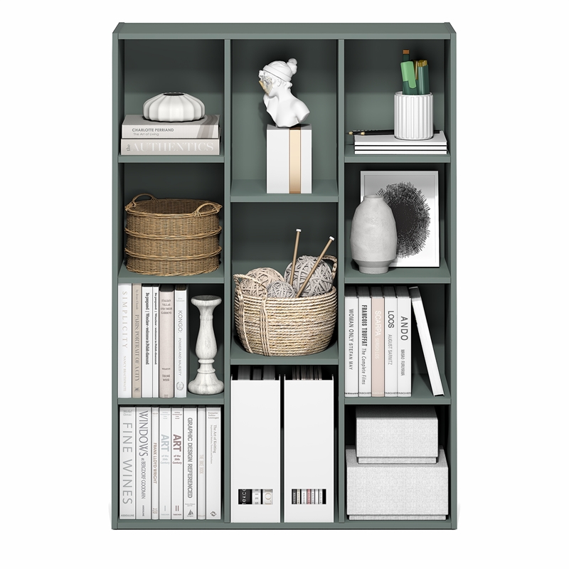 Pemberly Row 11 Cube Reversible Bookcase with Mixed Sizes in Sage Green