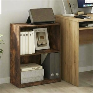 Pemberly Row 2 Tier Open Shelf Bookcase with Closed Back in Amber Pine Finish