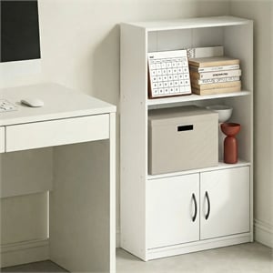 Pemberly Row 3 Tier Bookcase with Open Shelves and Door Cabinet in White