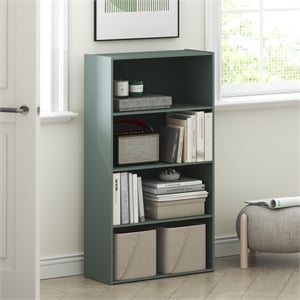 Pemberly Row 4 Tier Wide Bookshelf with Closed Back in Sage Green Finish