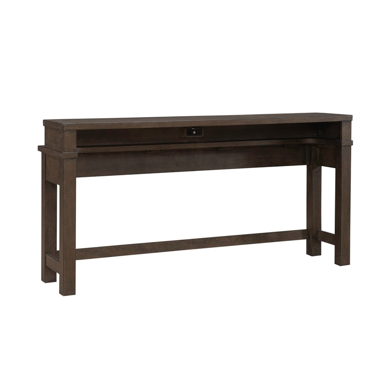 Pemberly Row Console Bar Table with Charging Station and Cubby in Brown