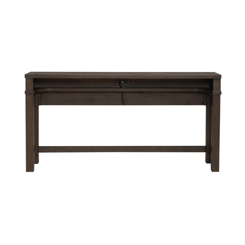 Pemberly Row Console Bar Table with Charging Station and Cubby in Brown