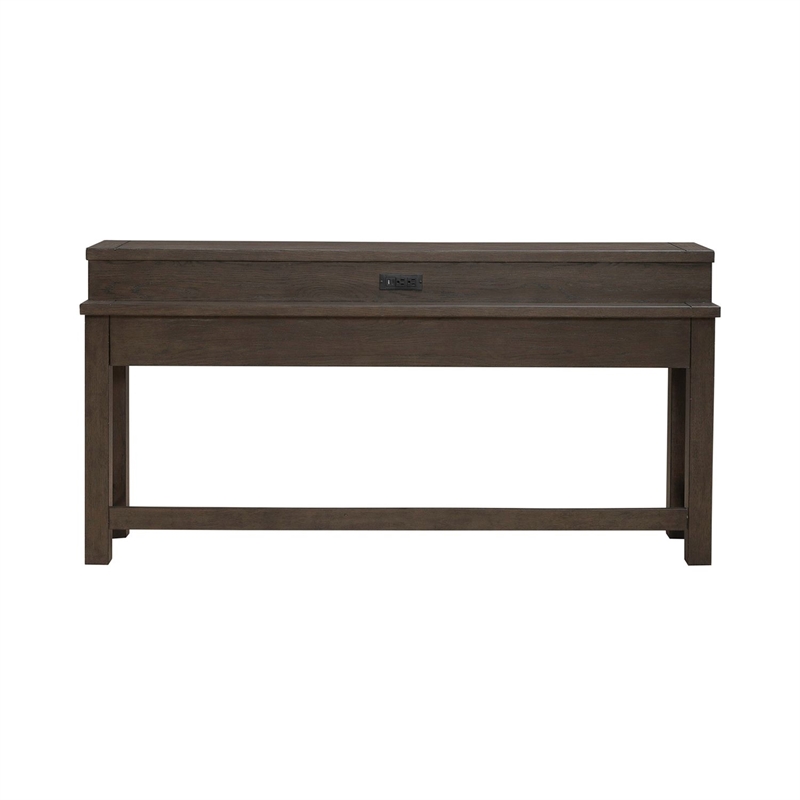 Pemberly Row Console Bar Table with Charging Station and Cubby in Brown