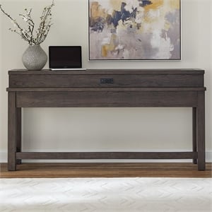 Pemberly Row Console Bar Table with Charging Station and Cubby in Brown