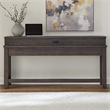 Pemberly Row Console Bar Table with Charging Station and Cubby in Brown