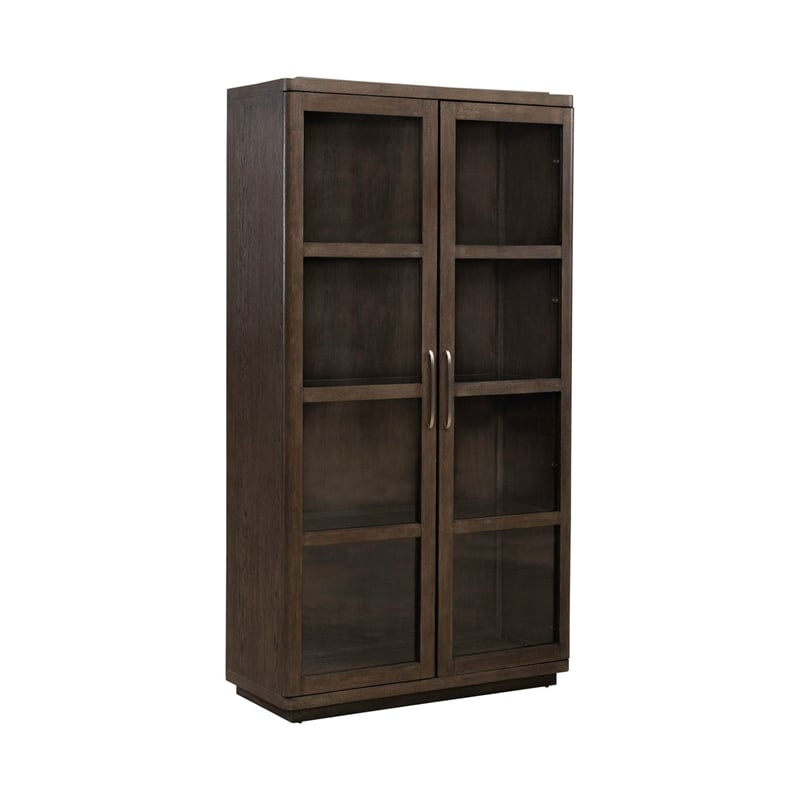 Pemberly Row Display Cabinet with Glass Doors and LED Lighting in Brown