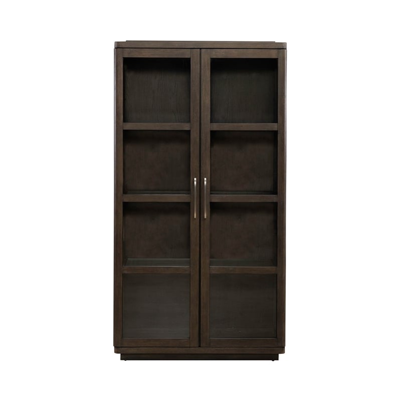 Pemberly Row Display Cabinet with Glass Doors and LED Lighting in Brown