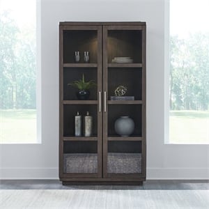 Pemberly Row Display Cabinet with Glass Doors and LED Lighting in Brown