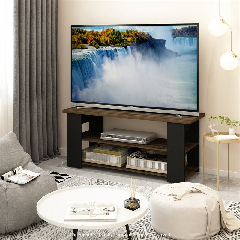 Pemberly Row TV Stand for TVs Up to 55 Inches with Open Shelves in Walnut