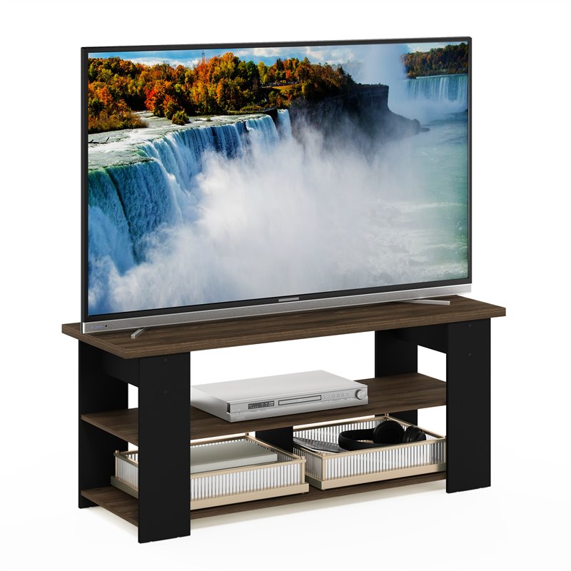 Pemberly Row TV Stand for TVs Up to 55 Inches with Open Shelves in Walnut