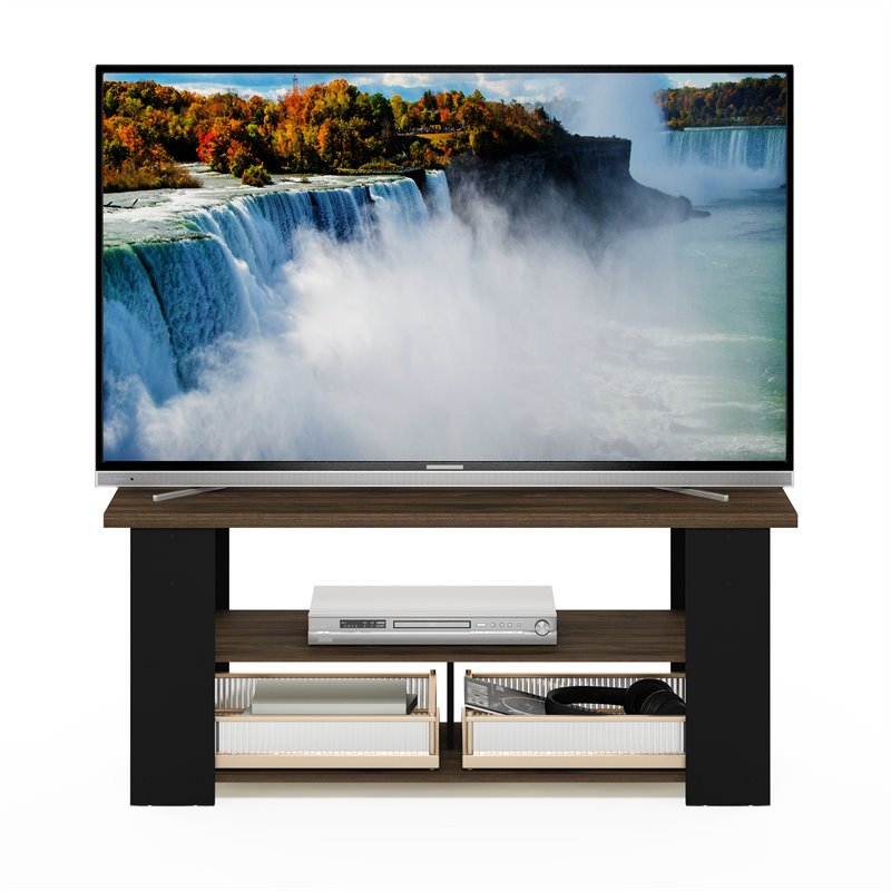 Pemberly Row TV Stand for TVs Up to 55 Inches with Open Shelves in Walnut