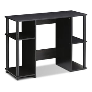 Pemberly Row Compact Computer Study Desk with Side Shelves in Espresso