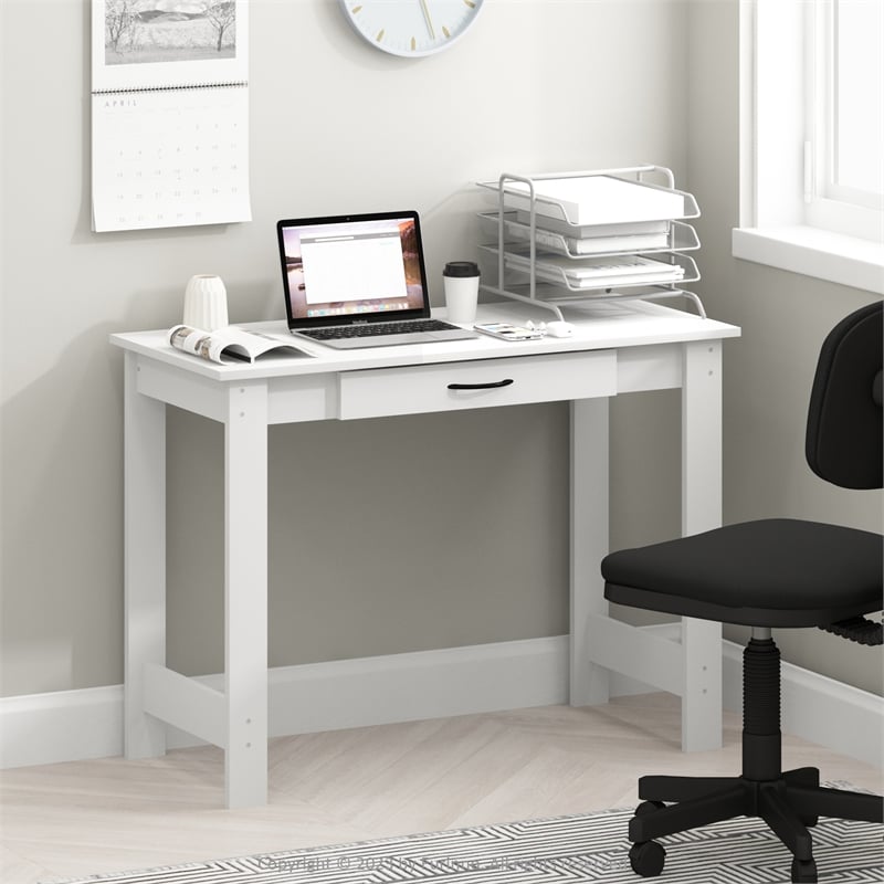 Pemberly Row Writing Desk with Storage Drawer in White Finish