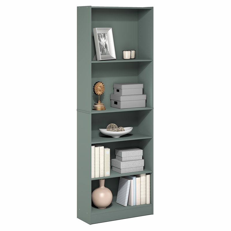 Pemberly Row 5 Tier Bookshelf with Adjustable Shelves in Sage Green Finish